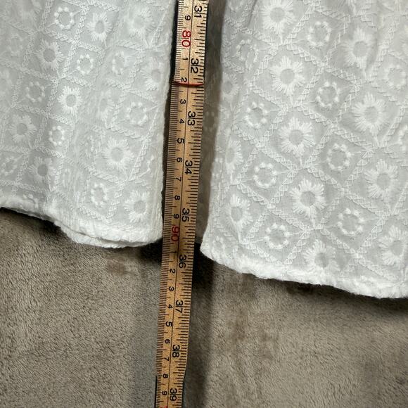 NWOT Rachel Parcell Cotton White Puff Sleeve Smocked Mini Dress | Ruffle Hem | L - Picture 9 of 12